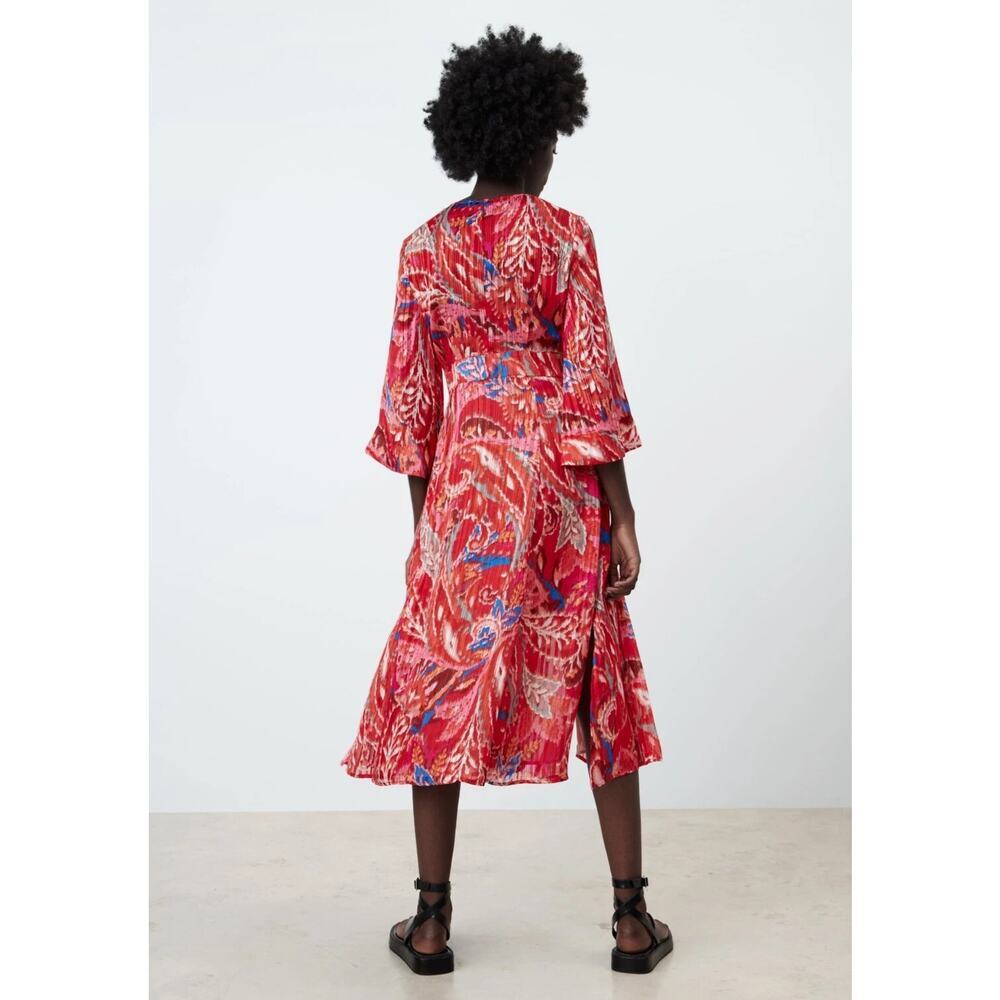 Zara Red Metallic Thread Printed Midi Dress size small Boho Resort - Picture 3 of 11